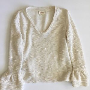 Deletta Ivory Sweater Bell Sleeves V-neck Pullover Size S